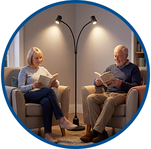Couple reading with Gemini floor light