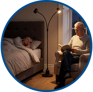 Couple, one reading, one sleeping - Gemini floor light