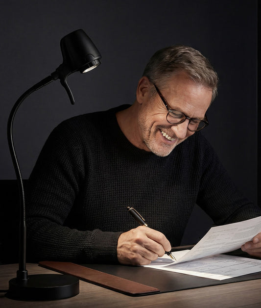 Man reading with HD Pro table light