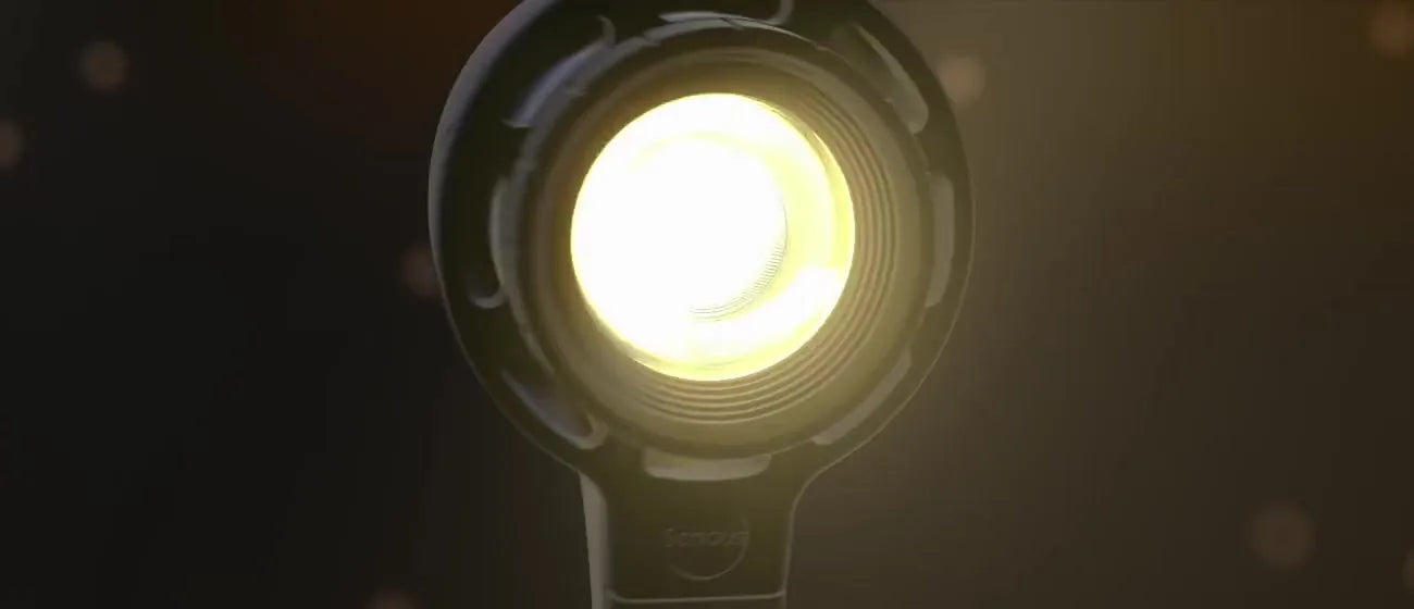 An HD light engine switched on, close up